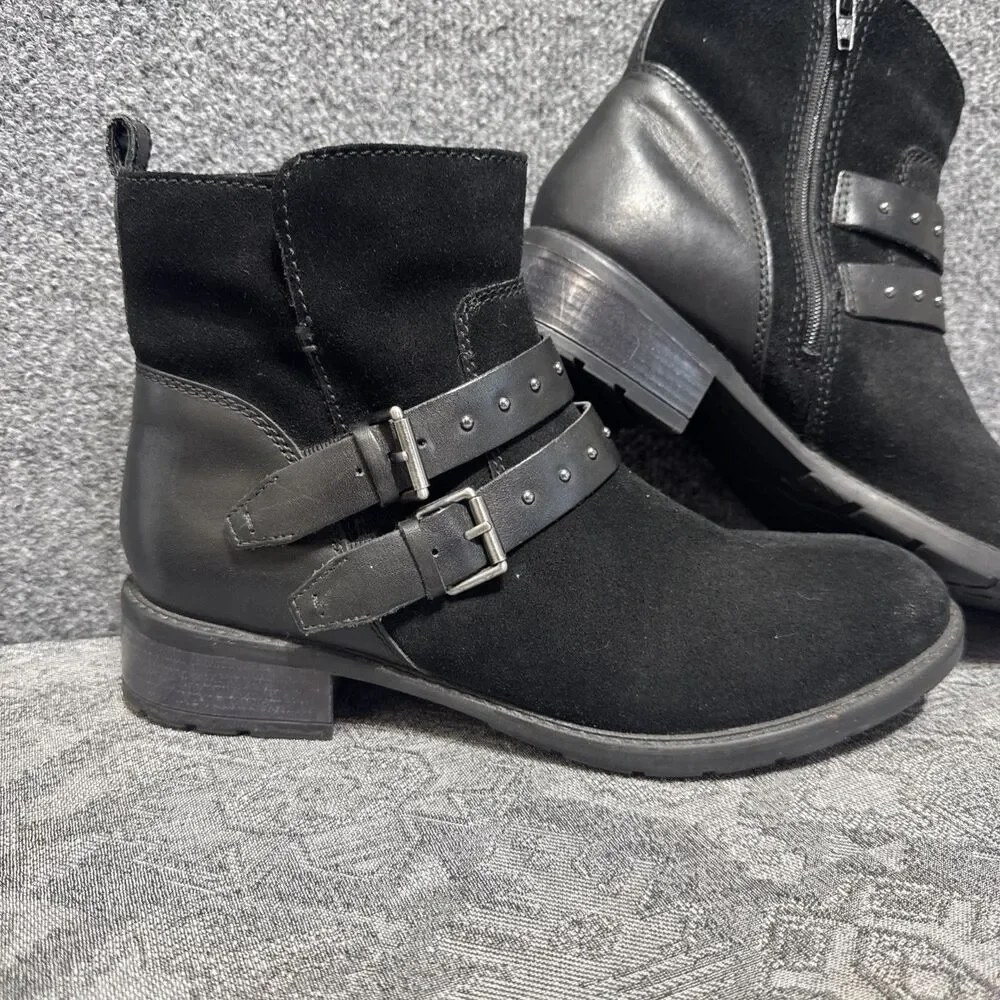 Clarks Artisan Swansea Grove Moto Motorcycle Ankle Boots Black Suede Size 10